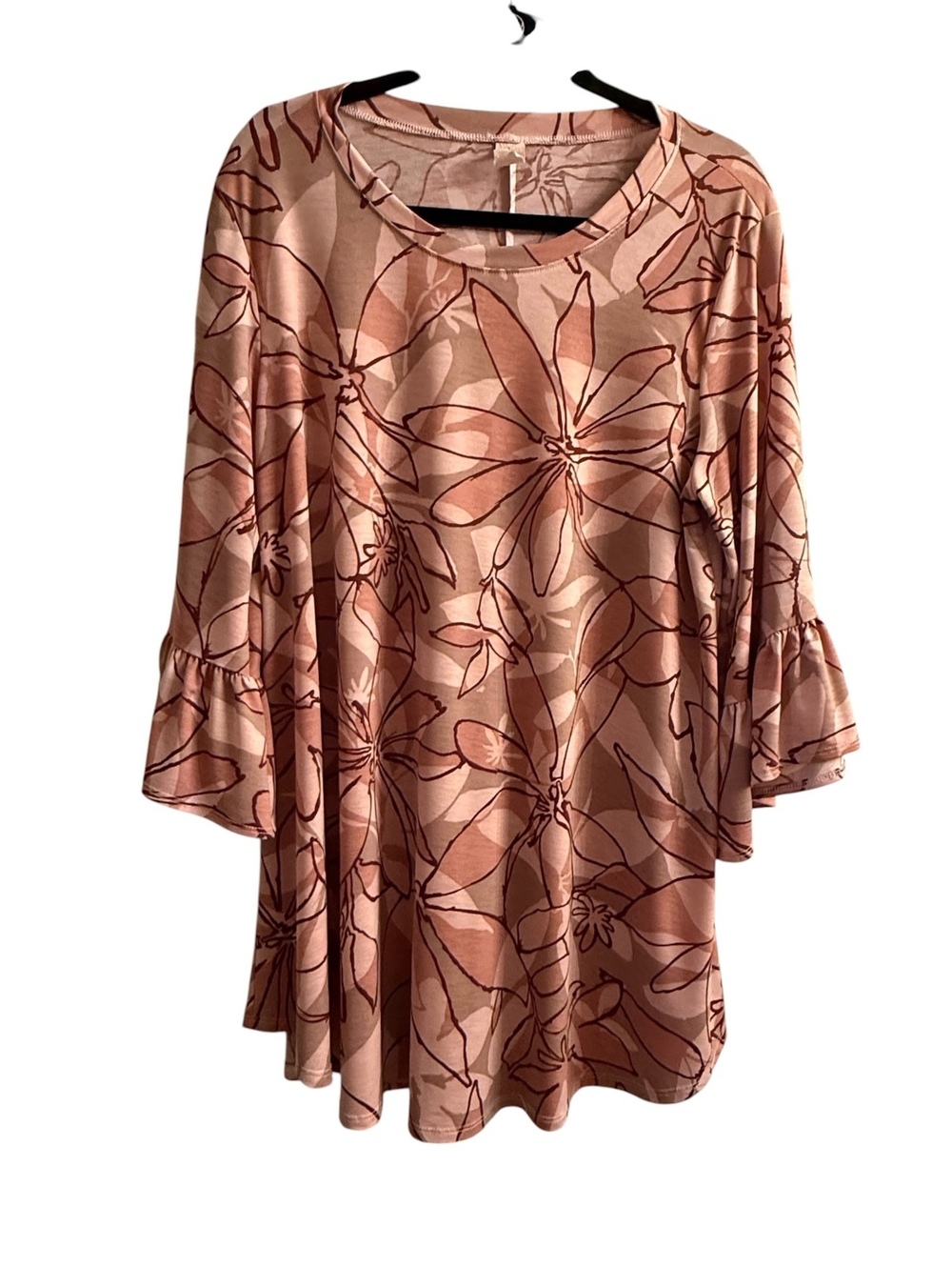 Floral Print Tunic Top with Ruffle Sleeves 2X [COPY]